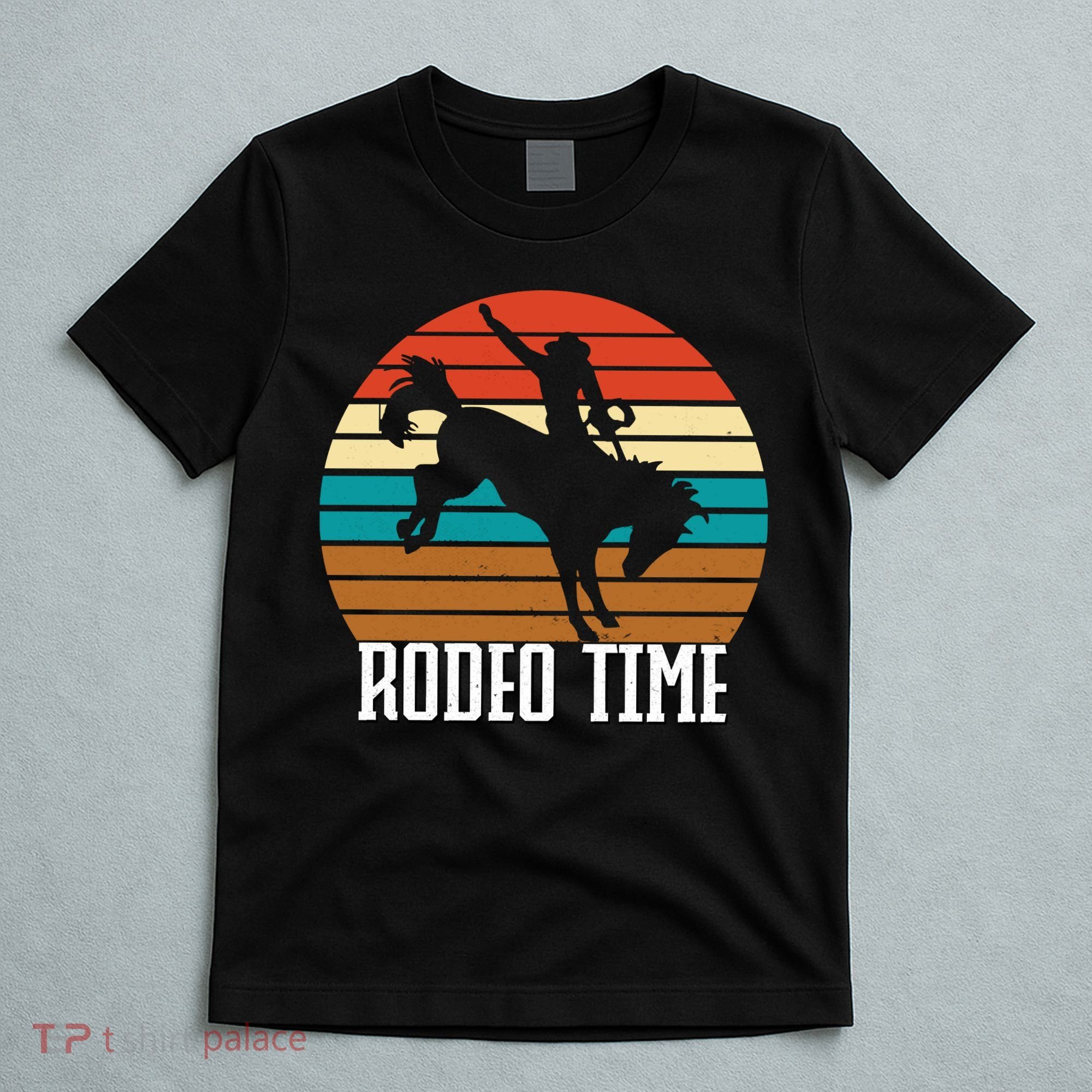 Rodeo Time Cowboy Wranglers Bucking Horse Retro Sunset T-Shirt