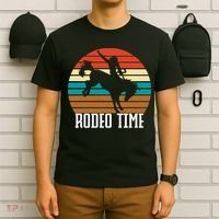 Rodeo Time Cowboy Wranglers Bucking Horse Retro Sunset T-Shirt thumb 6