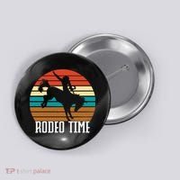 Rodeo Time Cowboy Wranglers Bucking Horse Retro Sunset Button thumb 0
