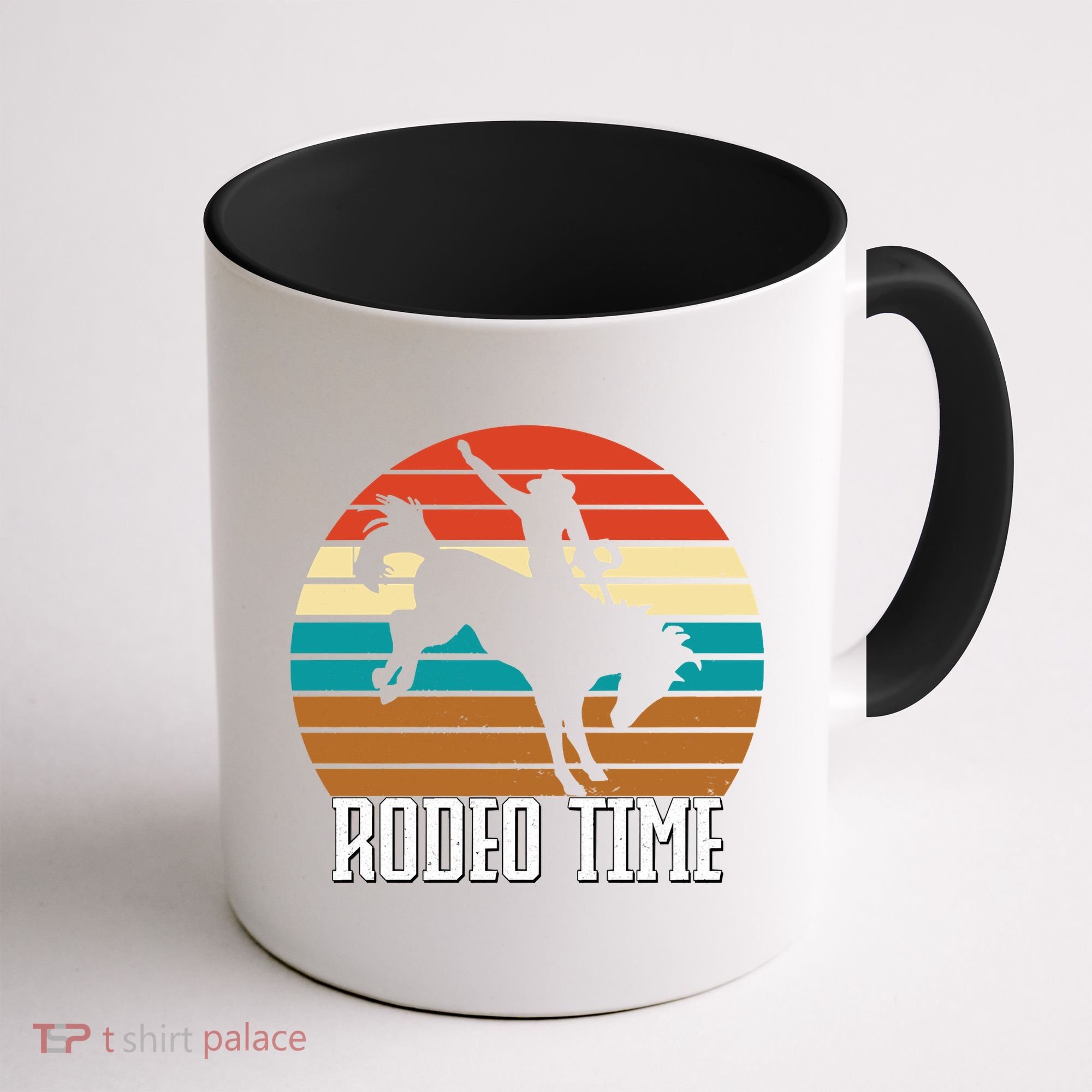 Rodeo Time Cowboy Wranglers Bucking Horse Retro Sunset Coffee Mug