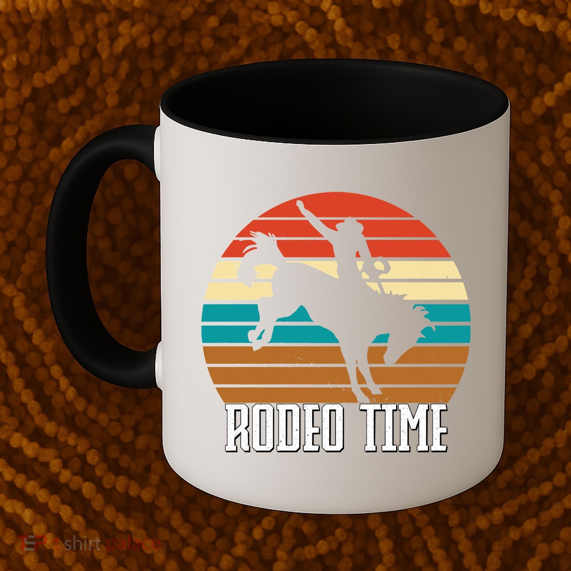 Rodeo Time Cowboy Wranglers Bucking Horse Retro Sunset Coffee Mug