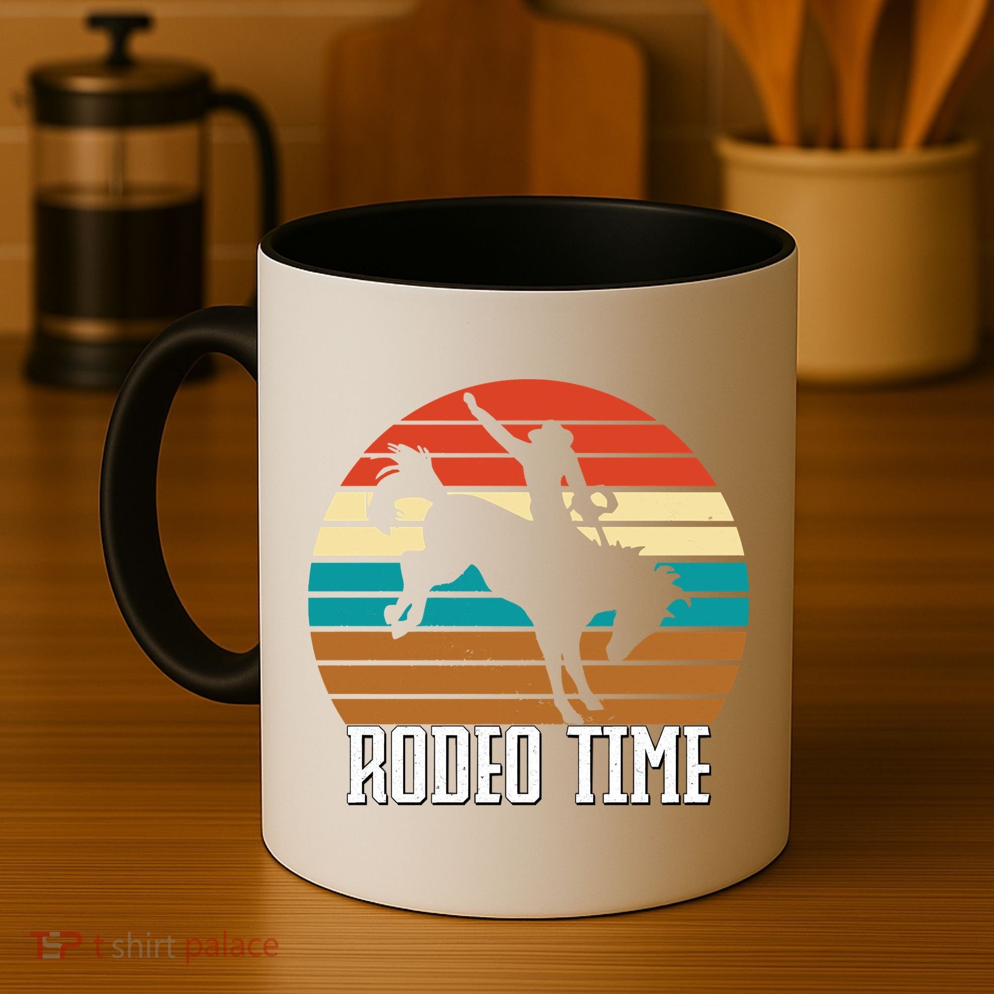 Rodeo Time Cowboy Wranglers Bucking Horse Retro Sunset Coffee Mug