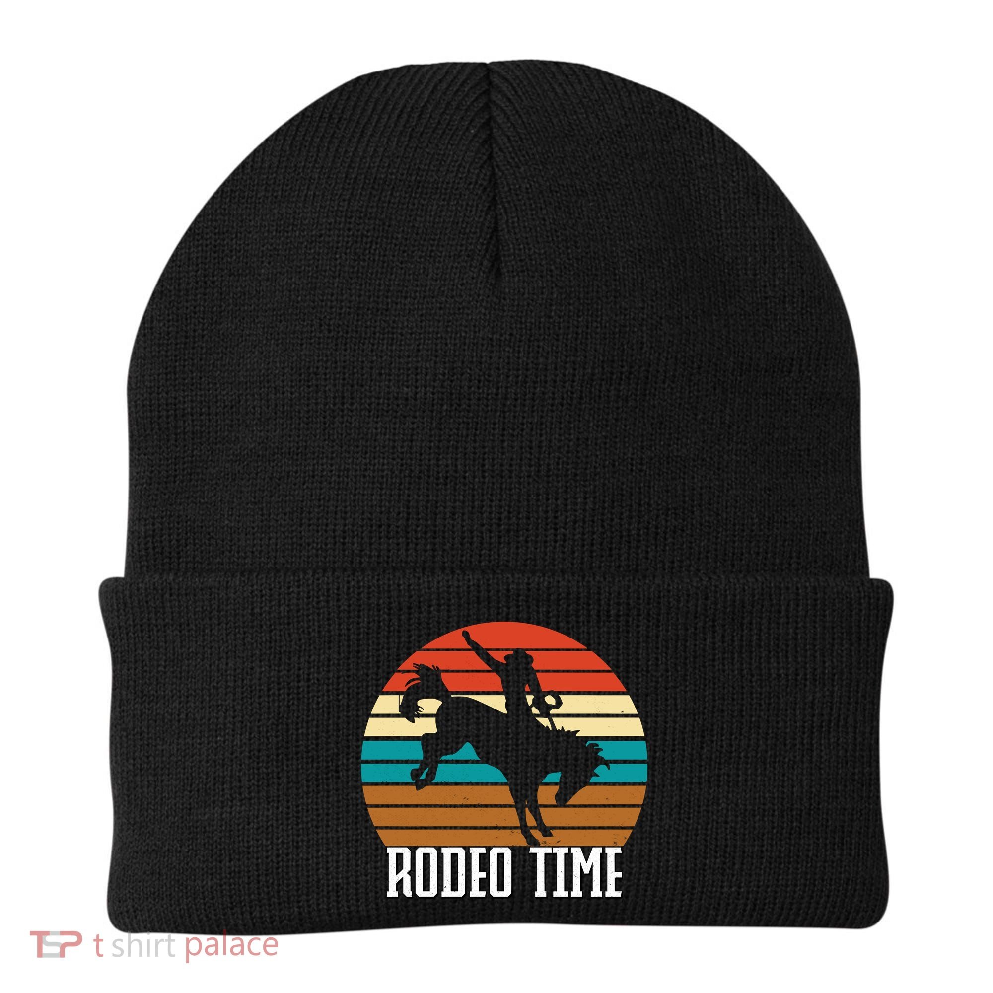 Rodeo Time Cowboy Wranglers Bucking Horse Retro Sunset Beanie
