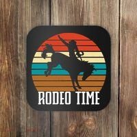 Rodeo Time Cowboy Wranglers Bucking Horse Retro Sunset Coaster thumb 0