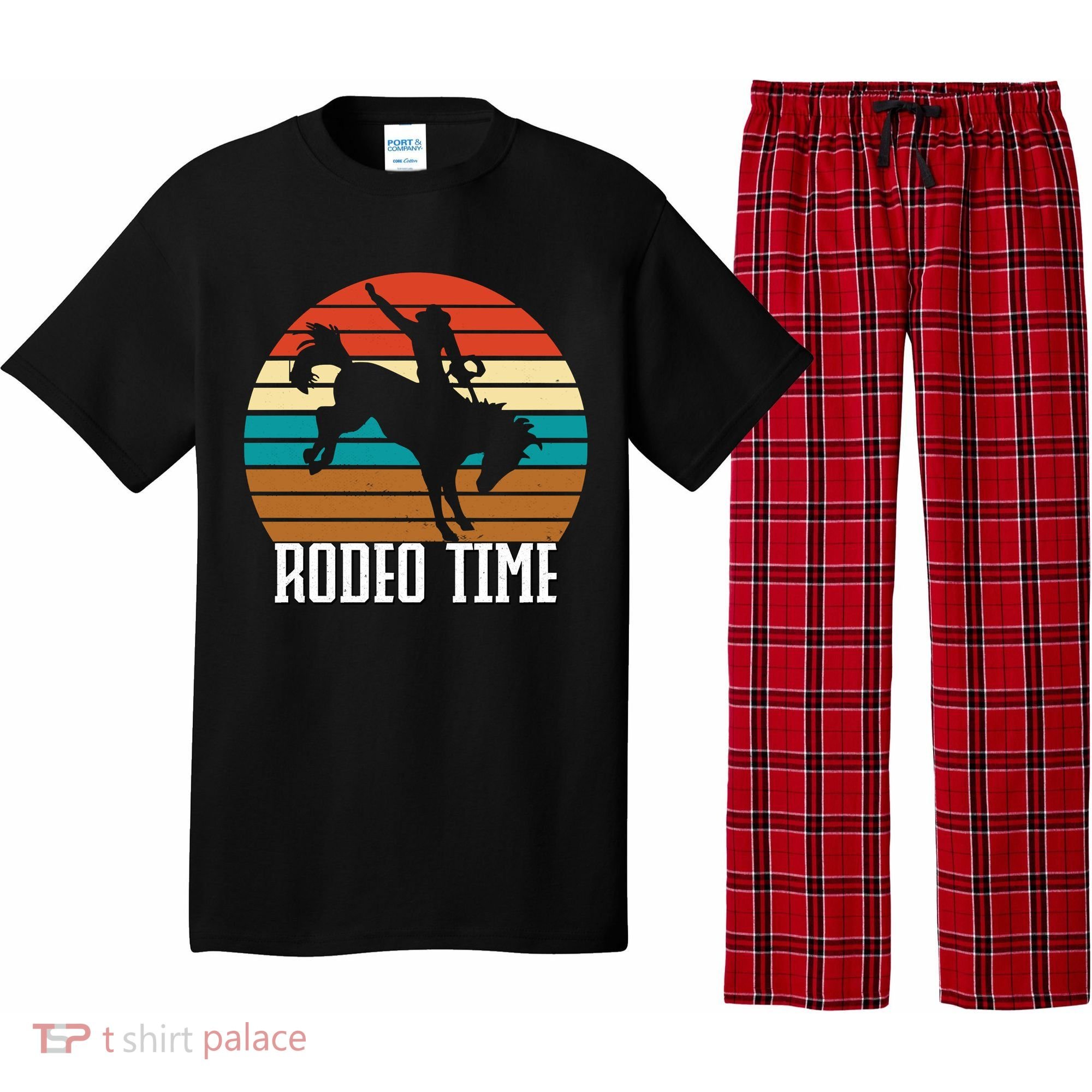 Rodeo Time Cowboy Wranglers Bucking Horse Retro Sunset Pajama Set