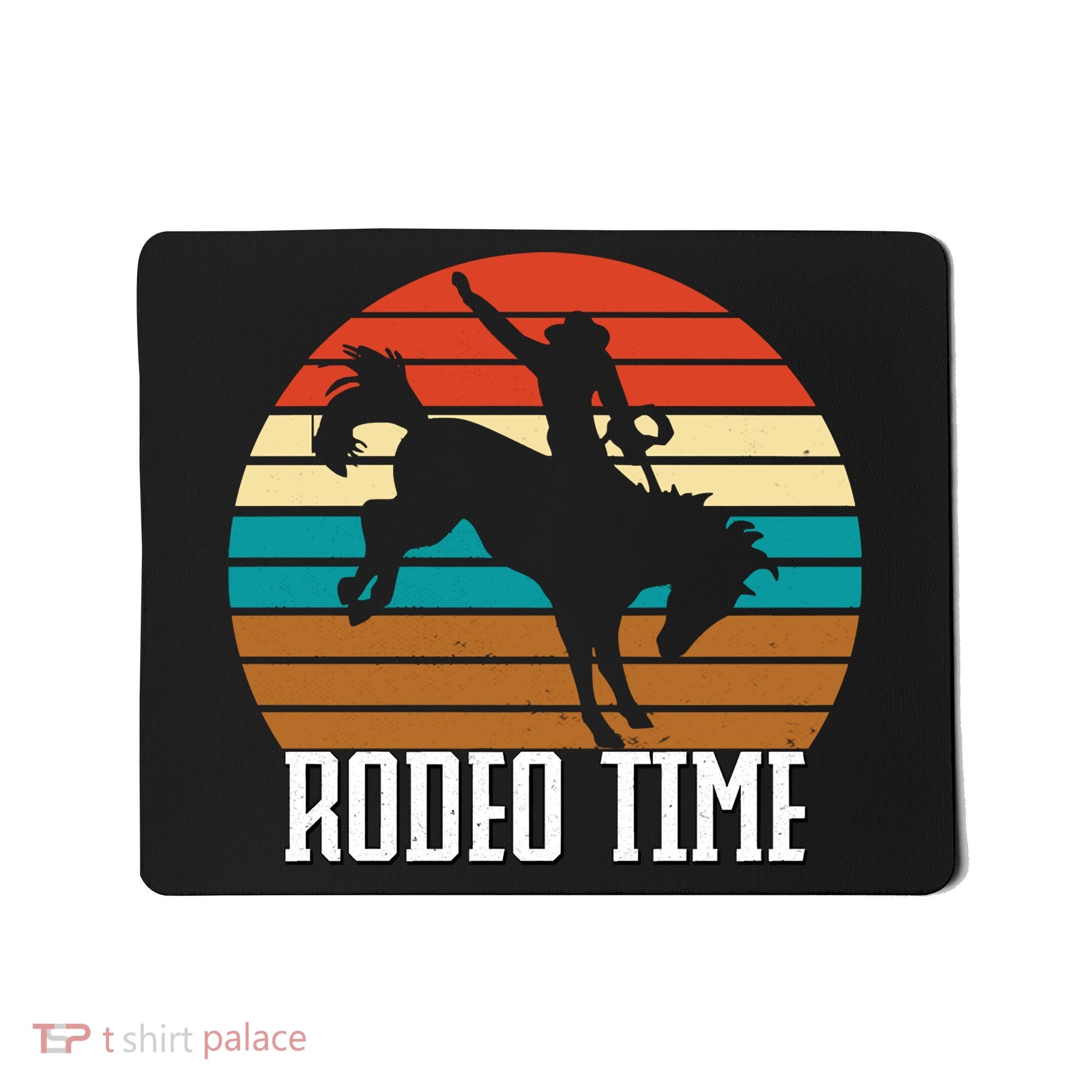 Rodeo Time Cowboy Wranglers Bucking Horse Retro Sunset Mousepad