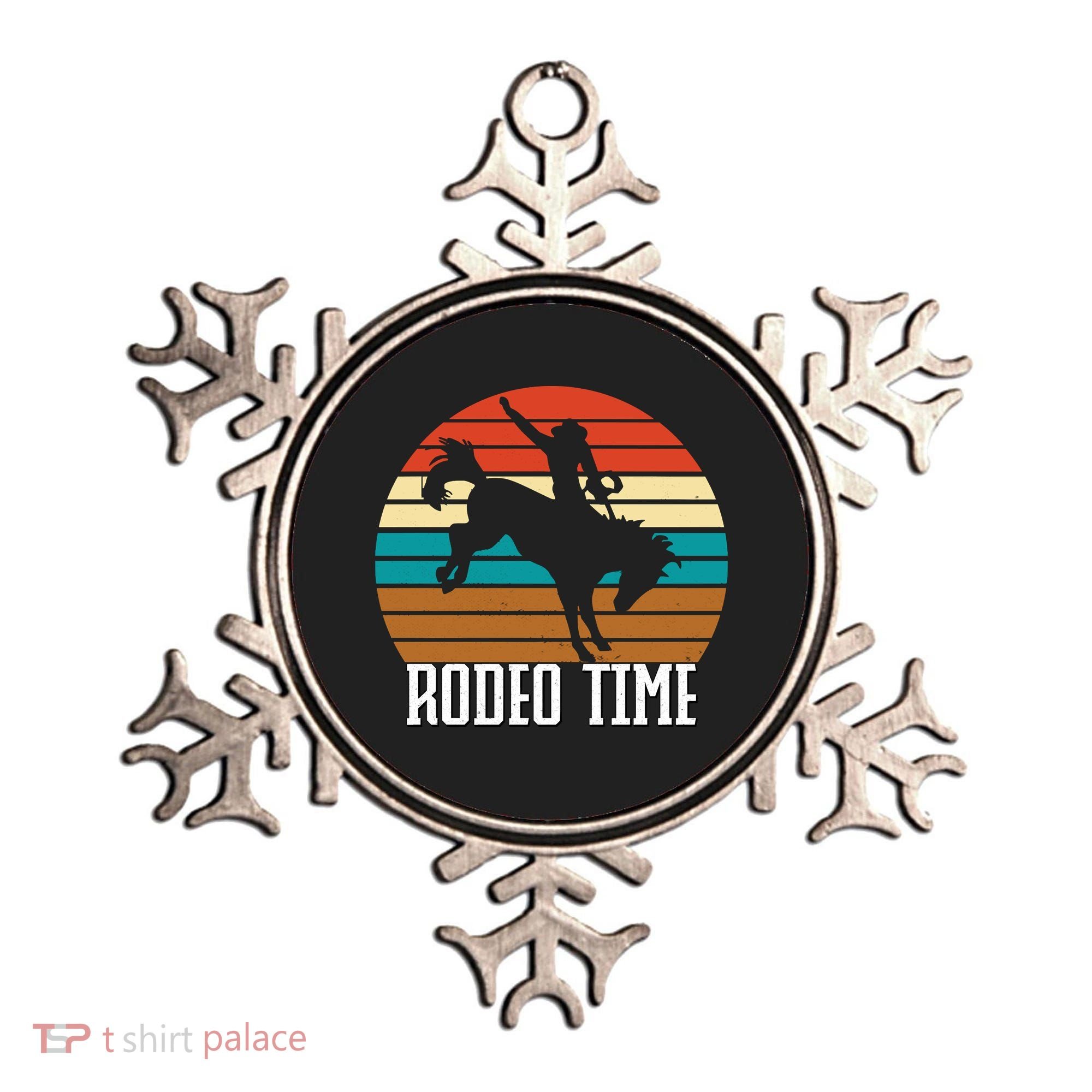 Rodeo Time Cowboy Wranglers Bucking Horse Retro Sunset Ornament
