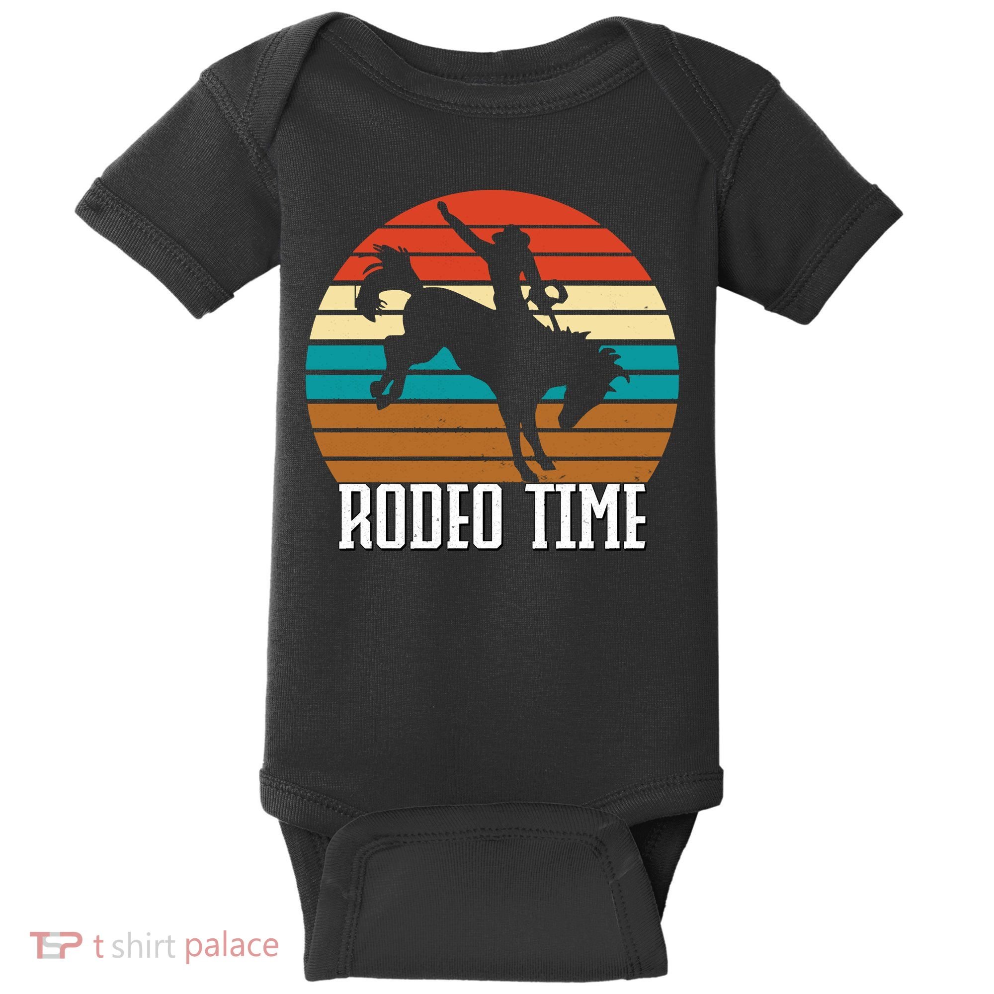 Rodeo Time Cowboy Wranglers Bucking Horse Retro Sunset Baby Bodysuit