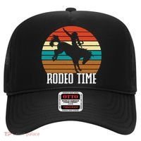 Rodeo Time Cowboy Wranglers Bucking Horse Retro Sunset Hat thumb 0
