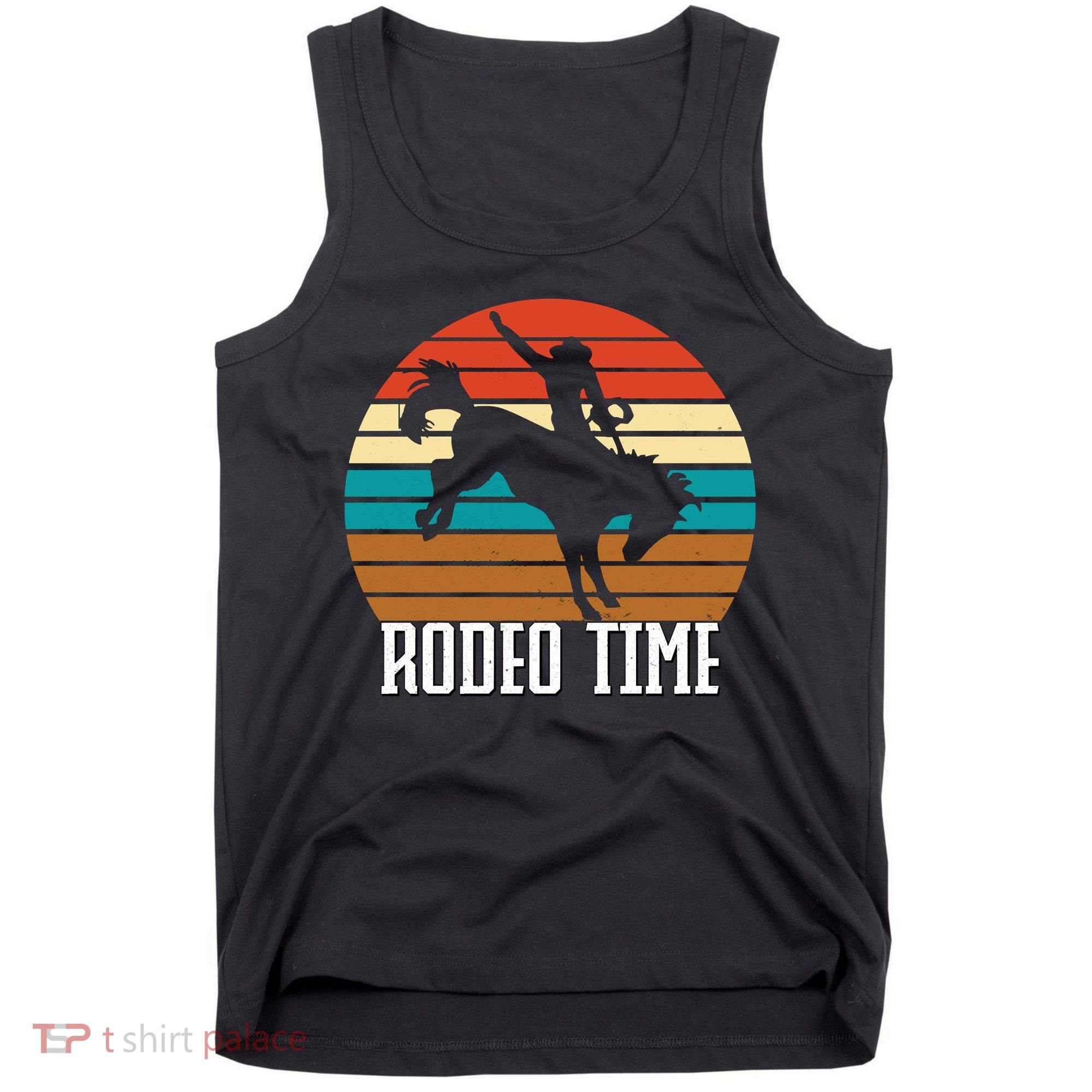 Rodeo Time Cowboy Wranglers Bucking Horse Retro Sunset Tank Top