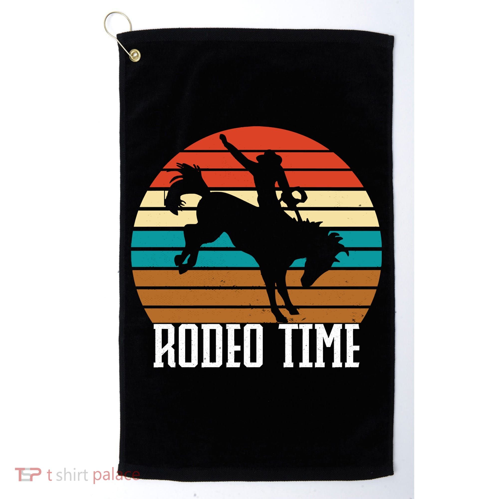 Rodeo Time Cowboy Wranglers Bucking Horse Retro Sunset Golf Towel