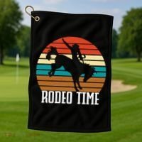 Rodeo Time Cowboy Wranglers Bucking Horse Retro Sunset Golf Towel thumb 1