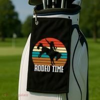 Rodeo Time Cowboy Wranglers Bucking Horse Retro Sunset Golf Towel thumb 2