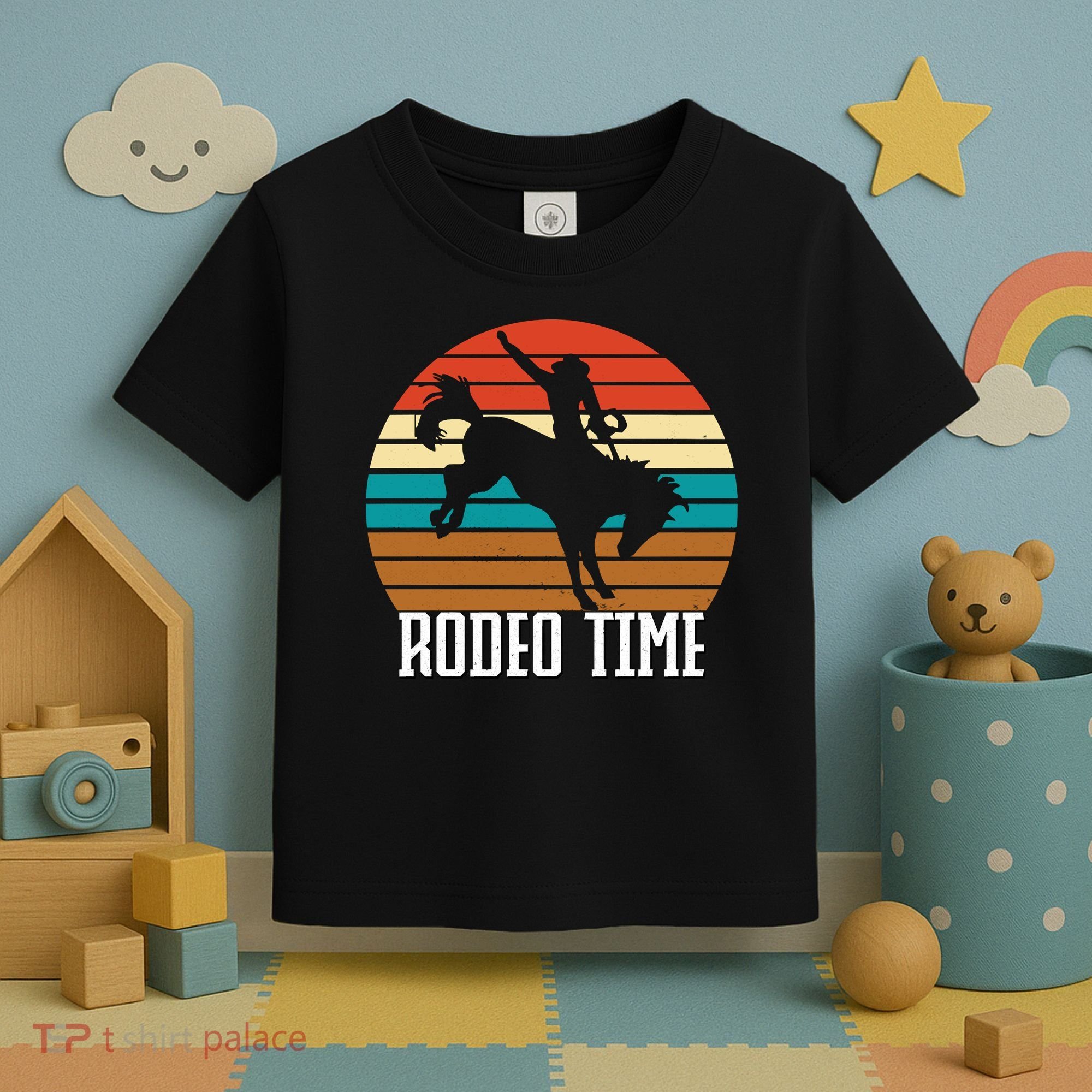 Rodeo Time Cowboy Wranglers Bucking Horse Retro Sunset Toddler T-Shirt