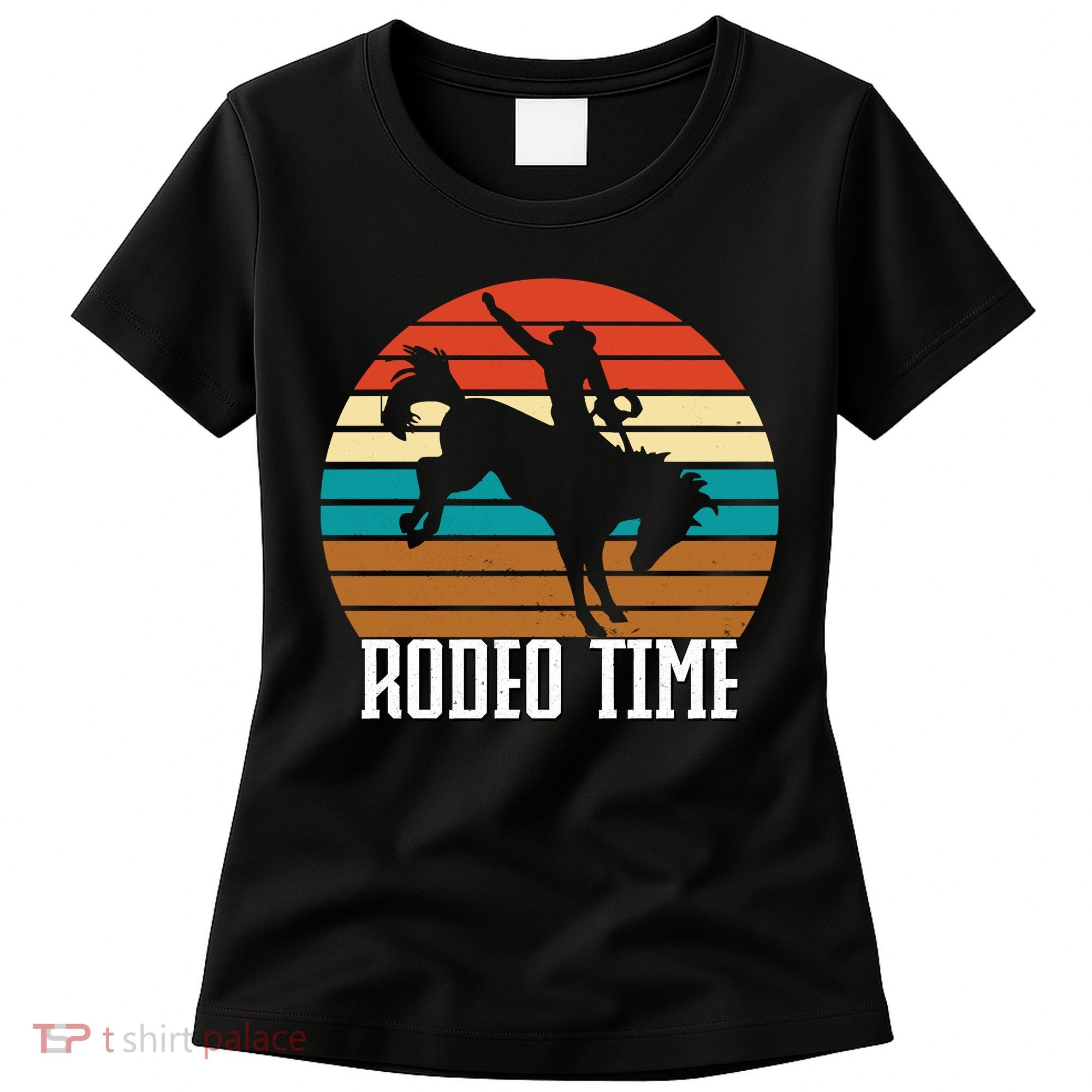 Rodeo Time Cowboy Wranglers Bucking Horse Retro Sunset Women's T-Shirt