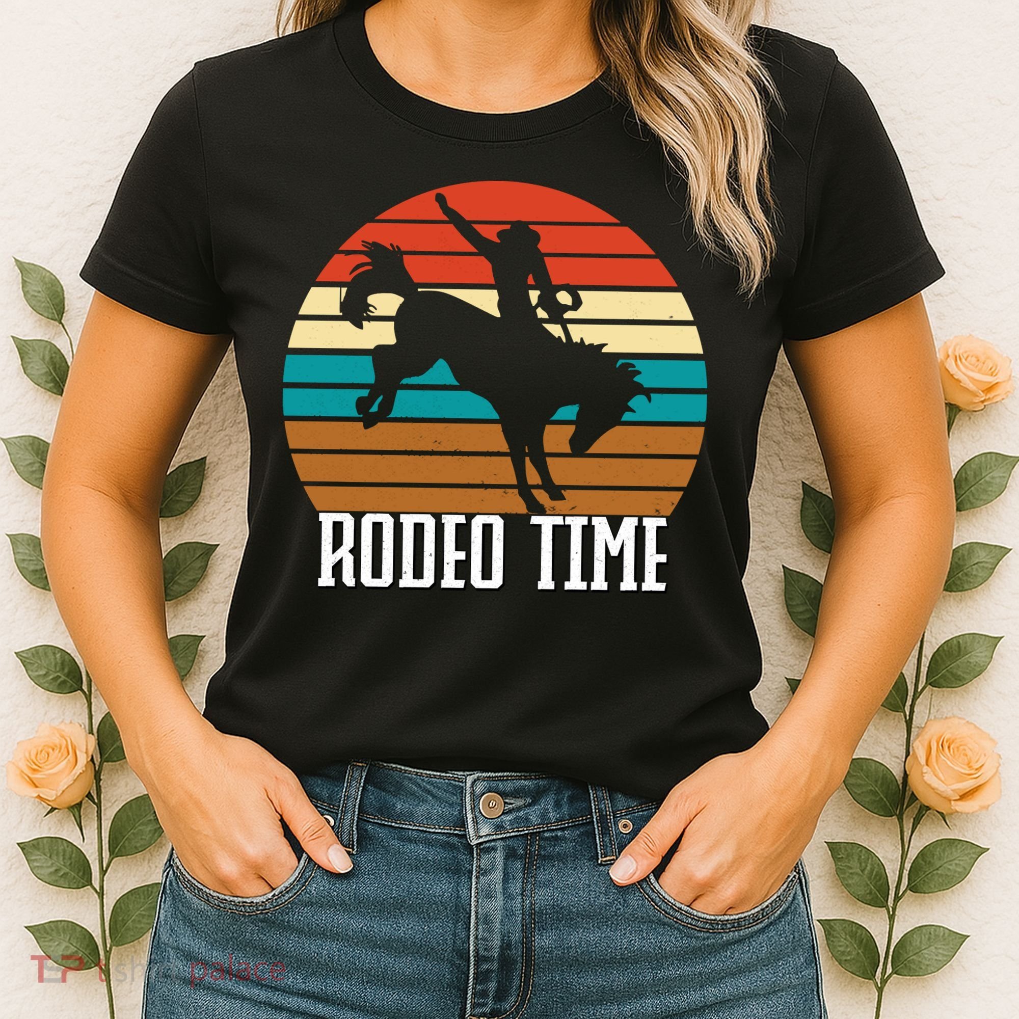 Rodeo Time Cowboy Wranglers Bucking Horse Retro Sunset Women's T-Shirt