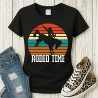 Rodeo Time Cowboy Wranglers Bucking Horse Retro Sunset Women's T-Shirt thumb 3