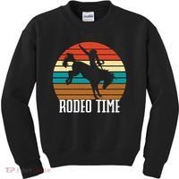 Rodeo Time Cowboy Wranglers Bucking Horse Retro Sunset Kids Sweatshirt thumb 0
