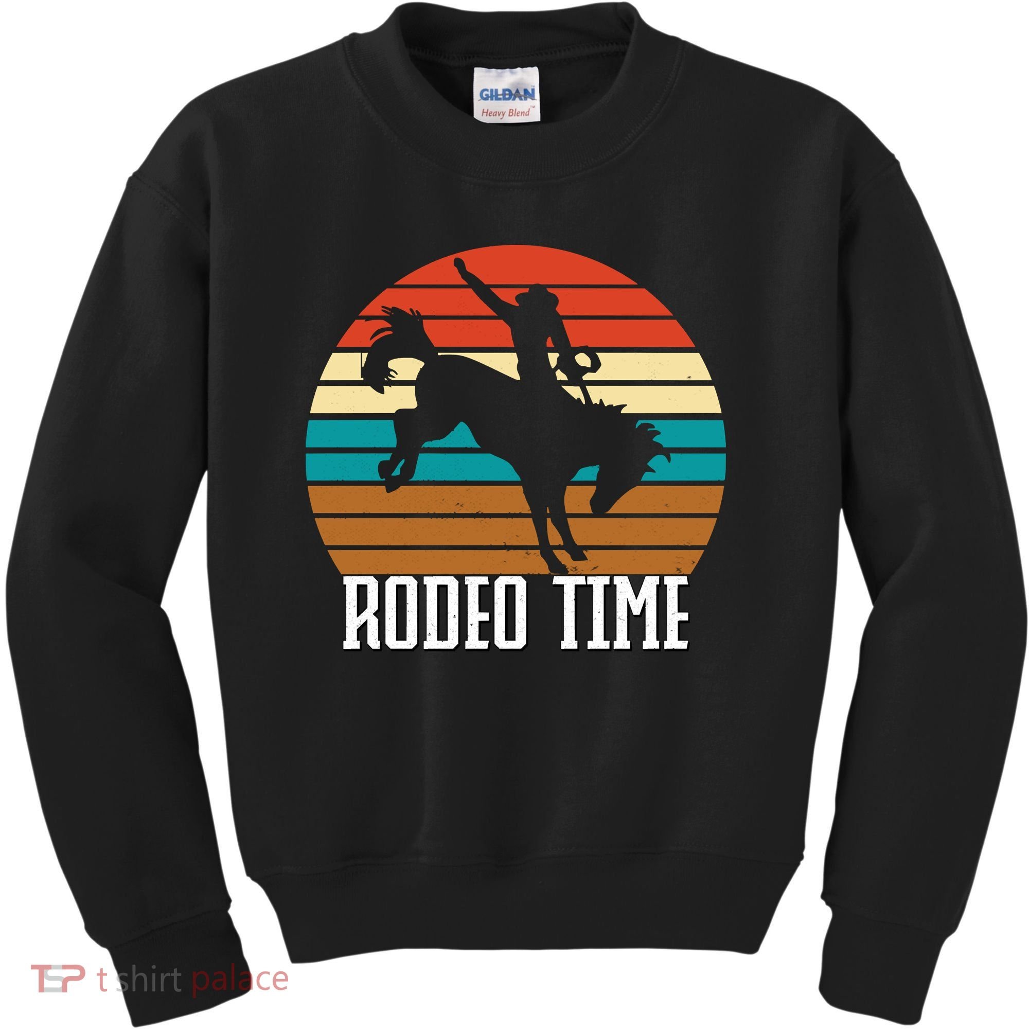 Rodeo Time Cowboy Wranglers Bucking Horse Retro Sunset Kids Sweatshirt