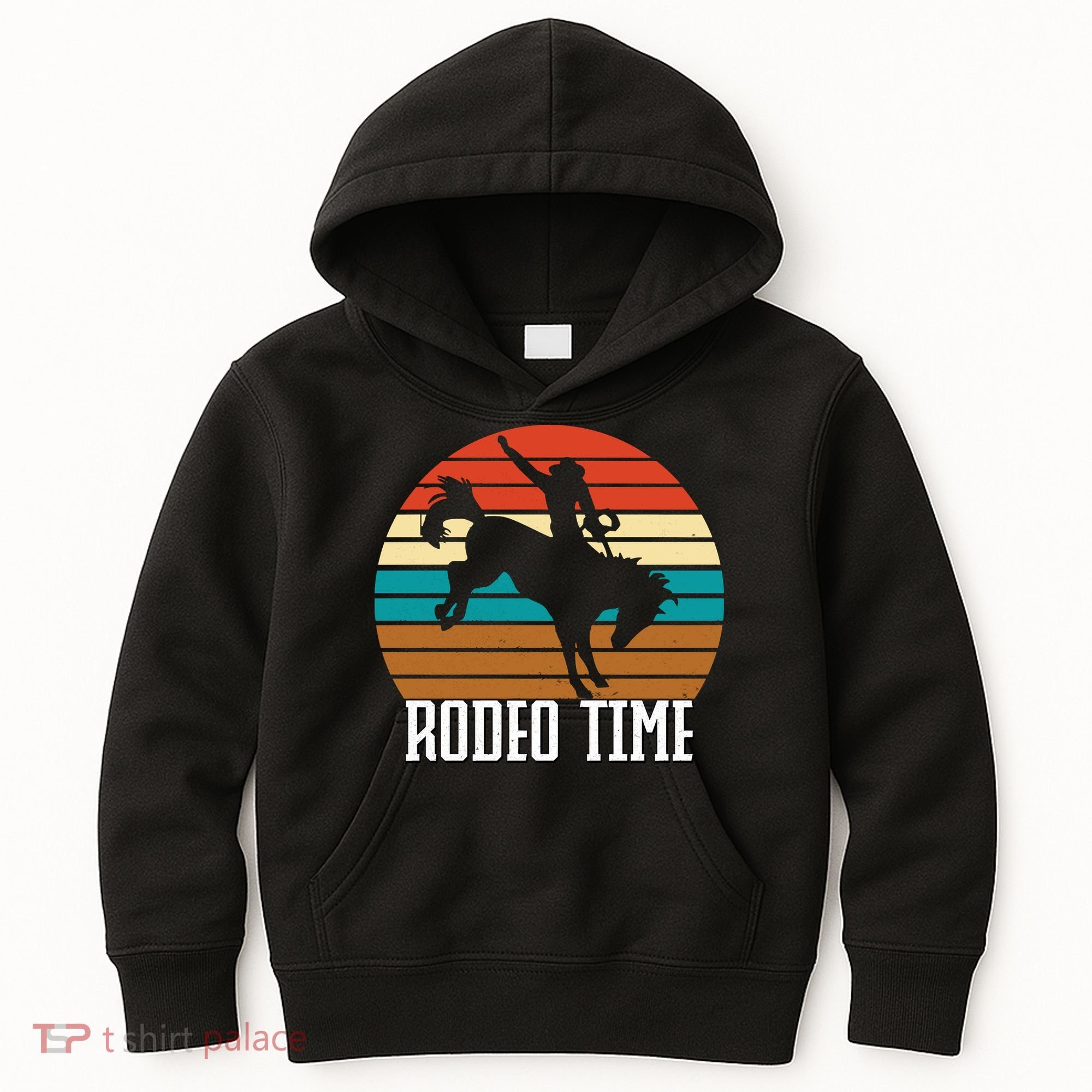 Rodeo Time Cowboy Wranglers Bucking Horse Retro Sunset Kids Hoodie