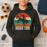 Rodeo Time Cowboy Wranglers Bucking Horse Retro Sunset Kids Hoodie thumb 2