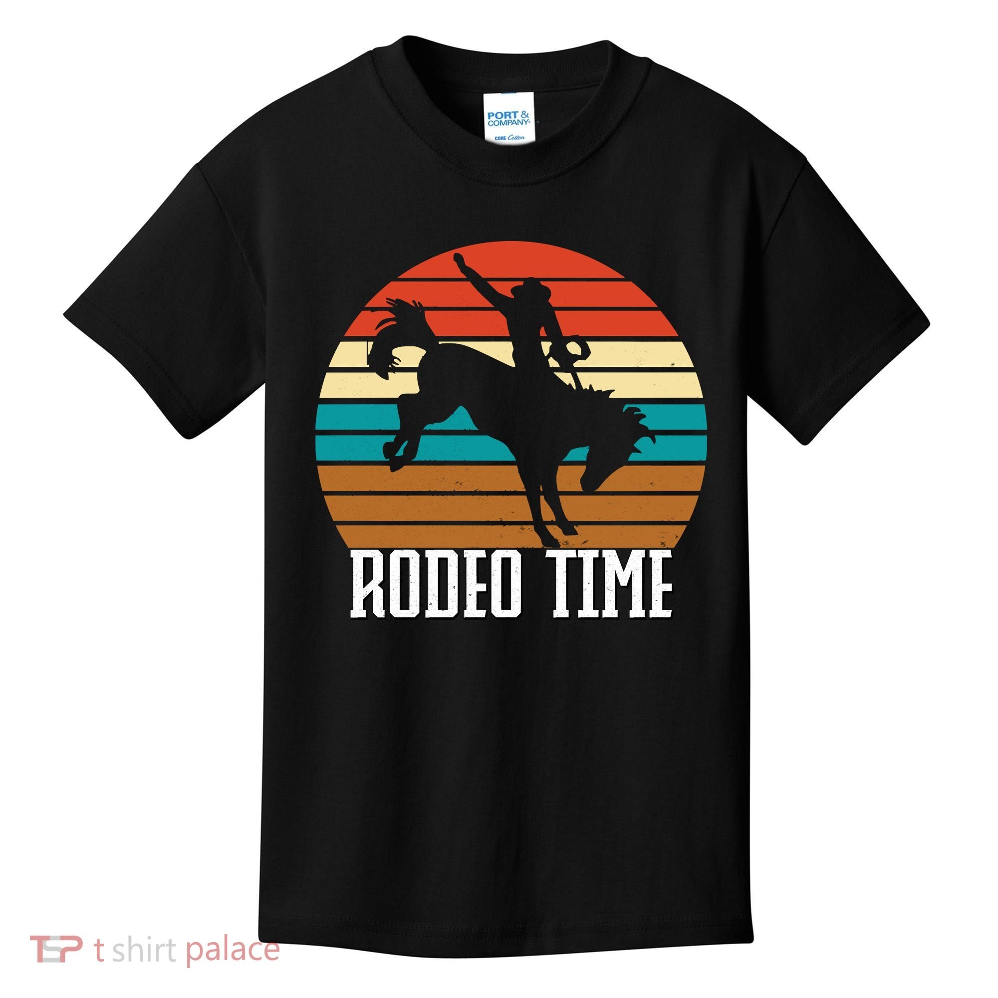 Rodeo Time Cowboy Wranglers Bucking Horse Retro Sunset Kids T-Shirt