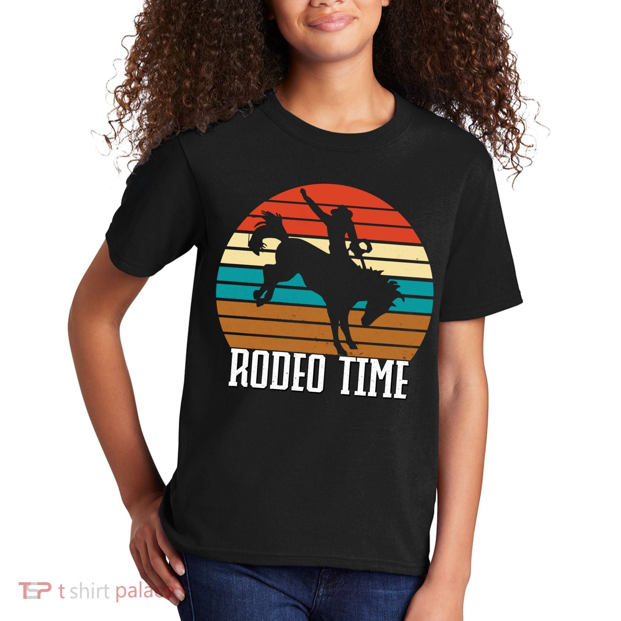 Rodeo Time Cowboy Wranglers Bucking Horse Retro Sunset Kids T-Shirt