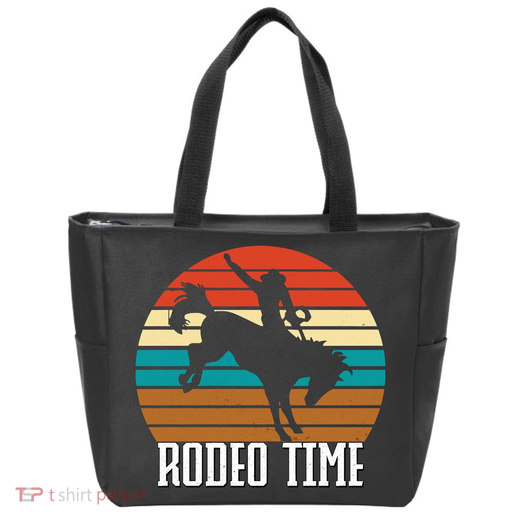 Rodeo Time Cowboy Wranglers Bucking Horse Retro Sunset Tote Bag