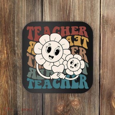 Retro Teacher Cute Gift Sunflower Heart Coaster