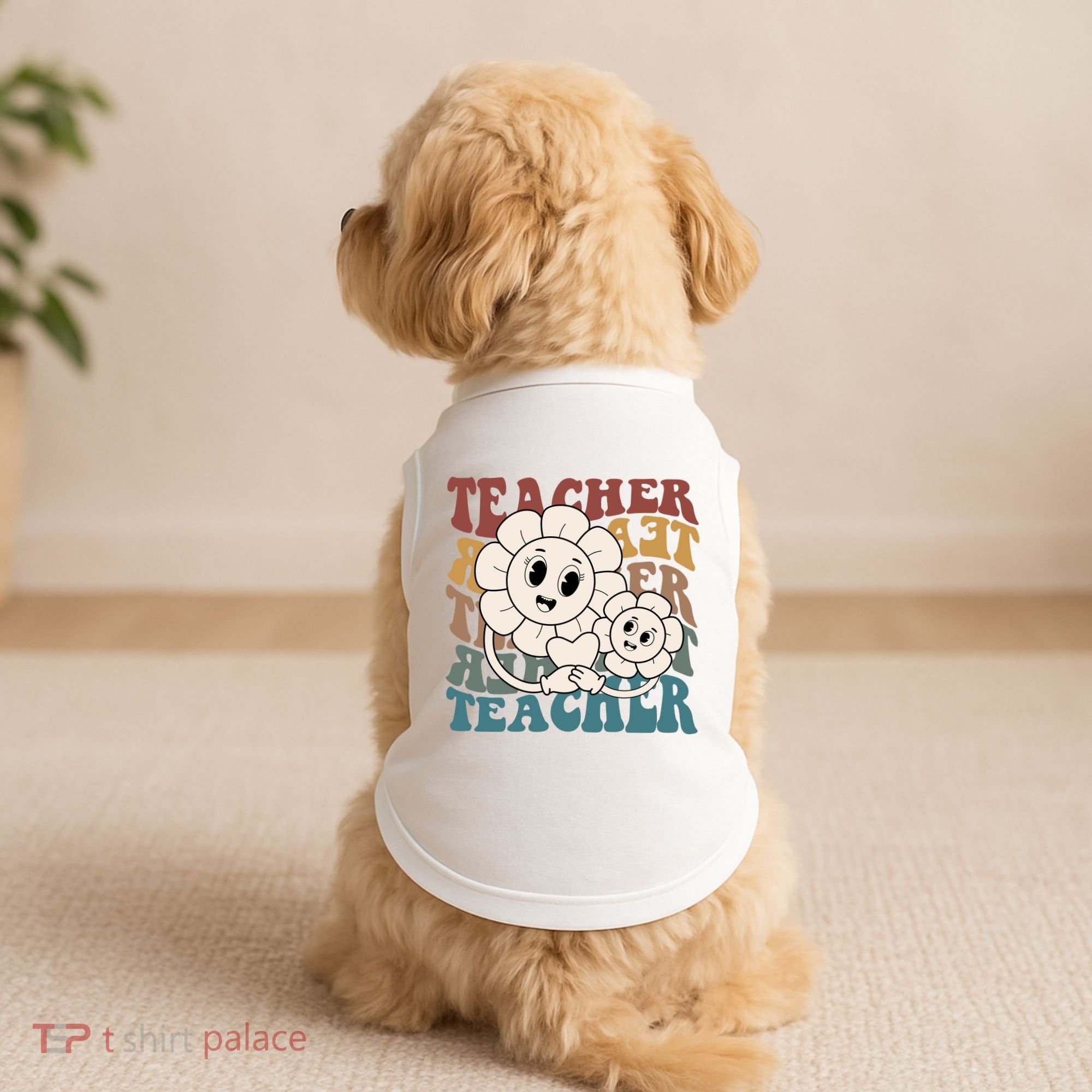 Retro Teacher Cute Gift Sunflower Heart Doggie Tank