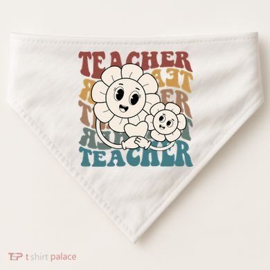 Retro Teacher Cute Gift Sunflower Heart USA-Made Doggie Bandana