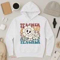 Retro Teacher Cute Gift Sunflower Heart Hoodie thumb 3