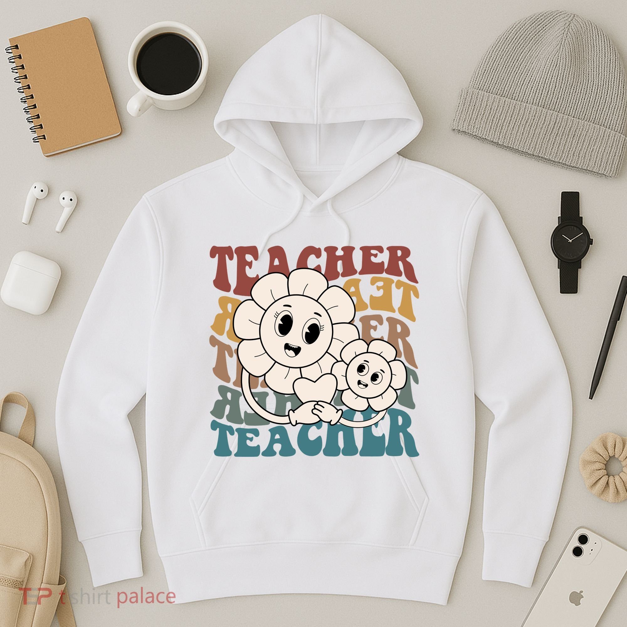 Retro Teacher Cute Gift Sunflower Heart Hoodie