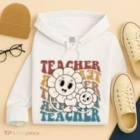 Retro Teacher Cute Gift Sunflower Heart Hoodie thumb 4