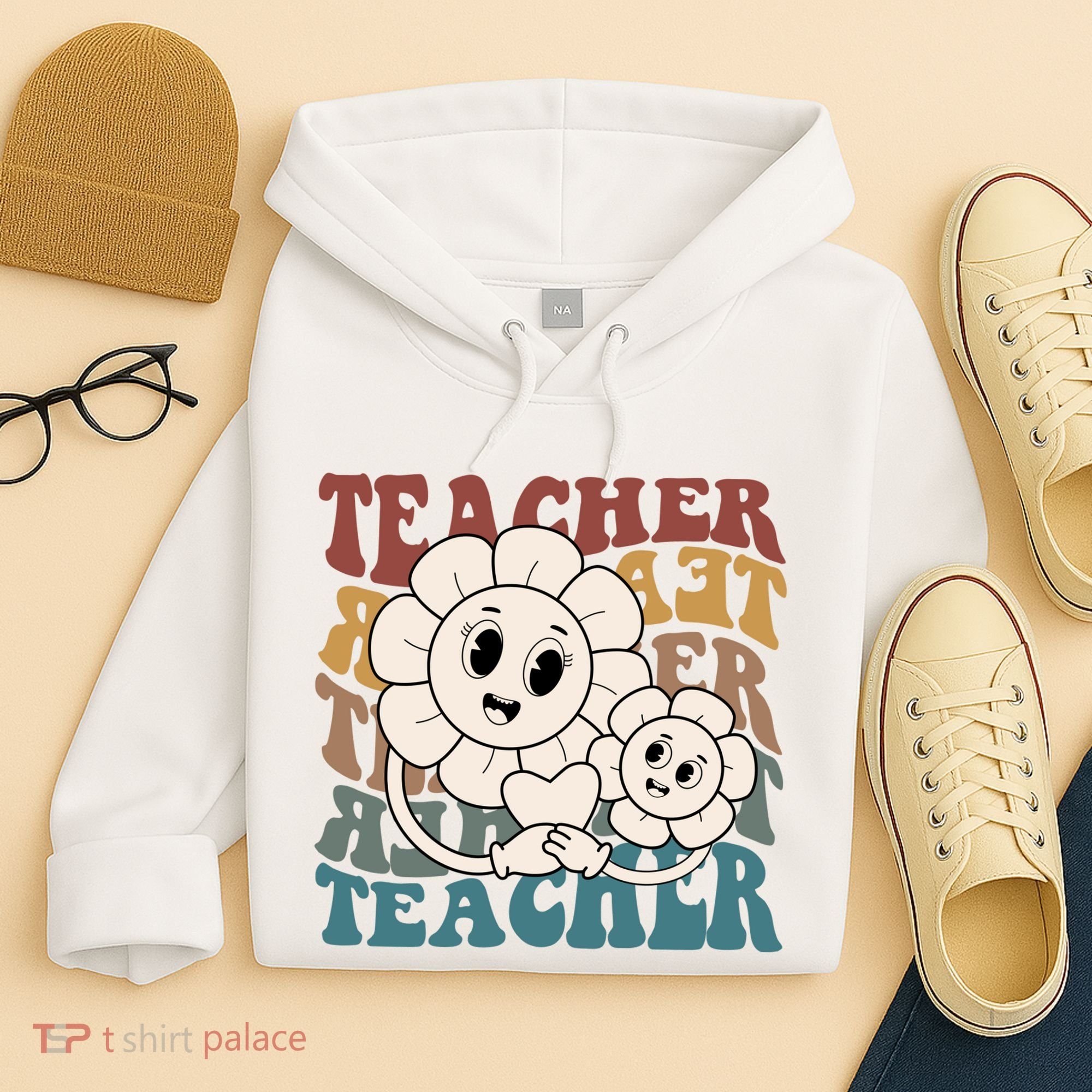 Retro Teacher Cute Gift Sunflower Heart Hoodie