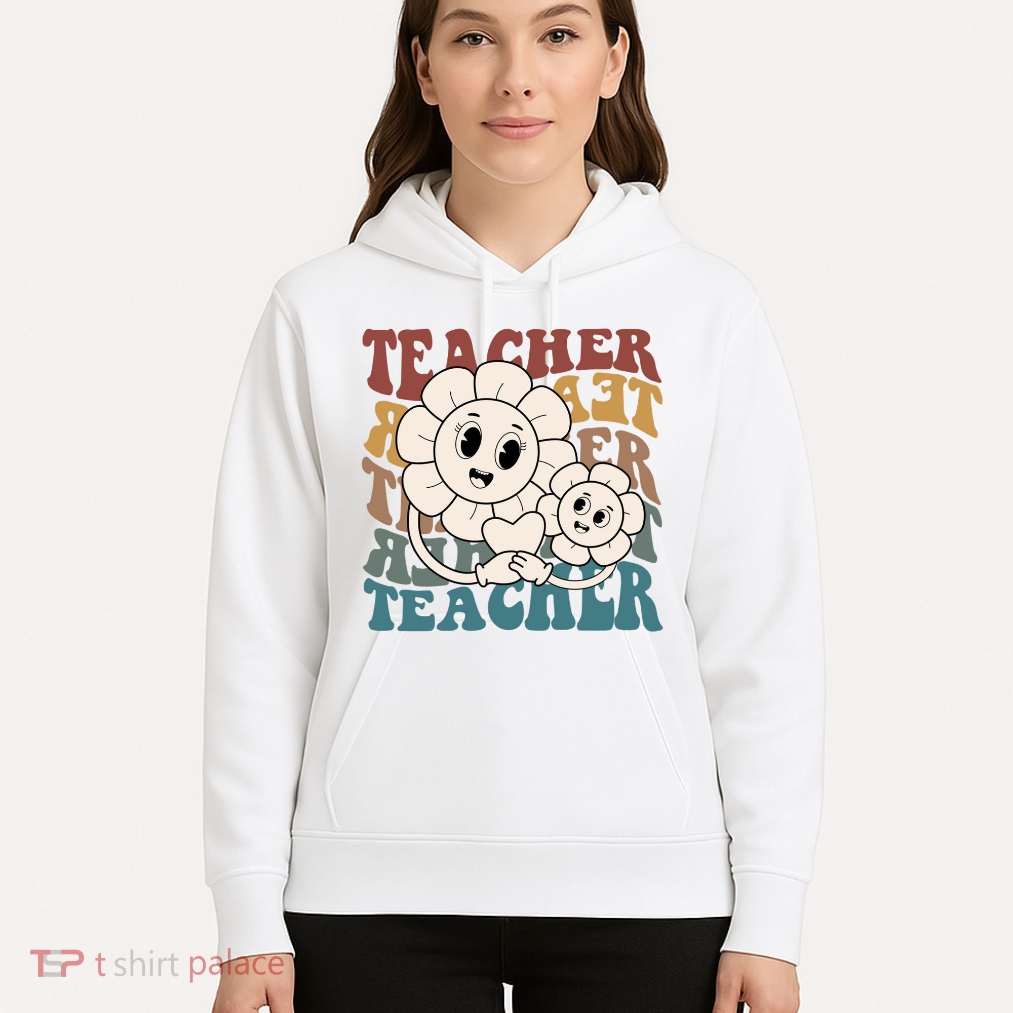 Retro Teacher Cute Gift Sunflower Heart Hoodie