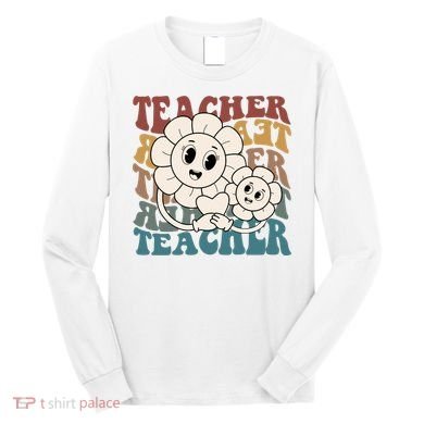 Retro Teacher Cute Gift Sunflower Heart Long Sleeve Shirt