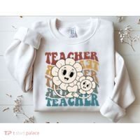 Retro Teacher Cute Gift Sunflower Heart Sweatshirt thumb 2
