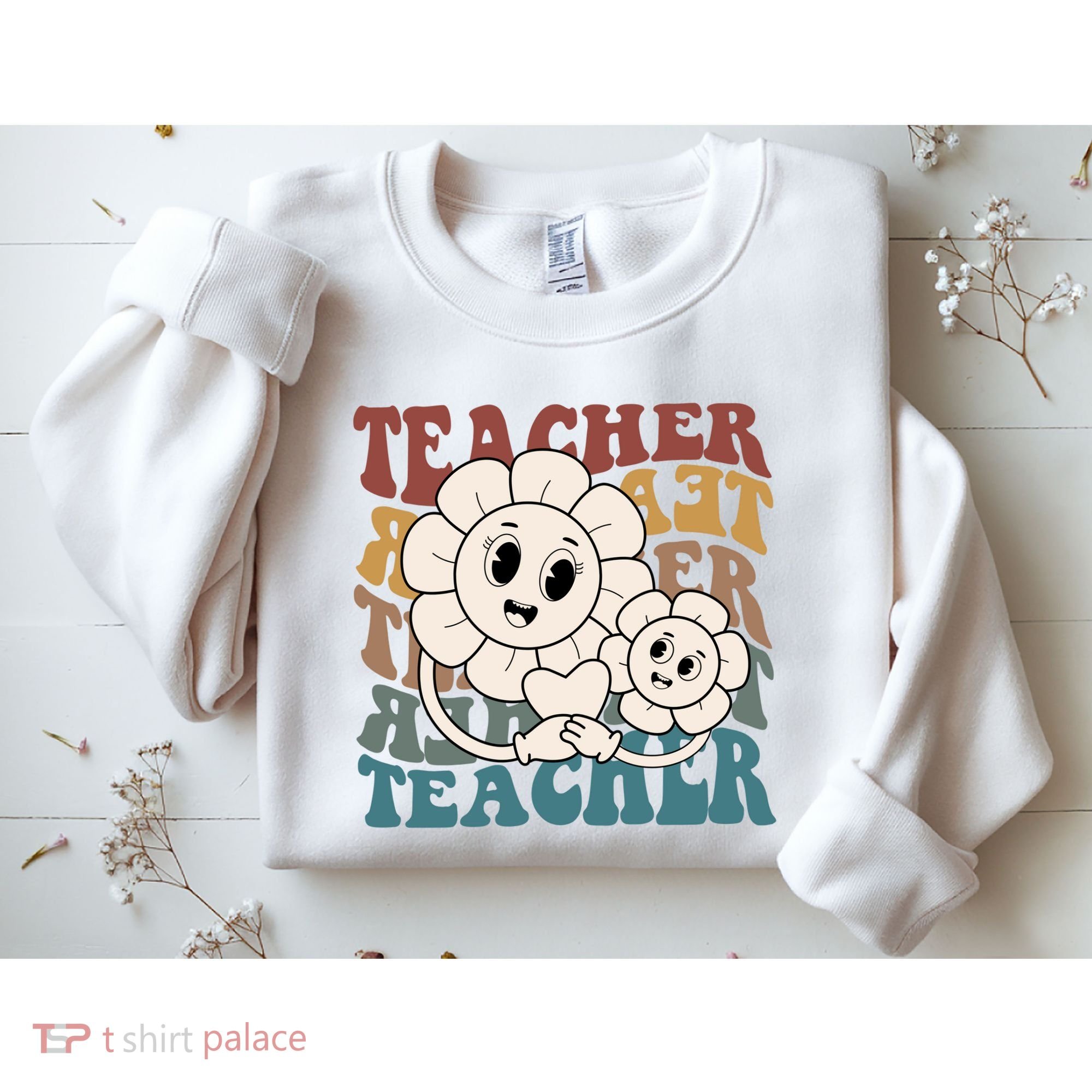 Retro Teacher Cute Gift Sunflower Heart Sweatshirt