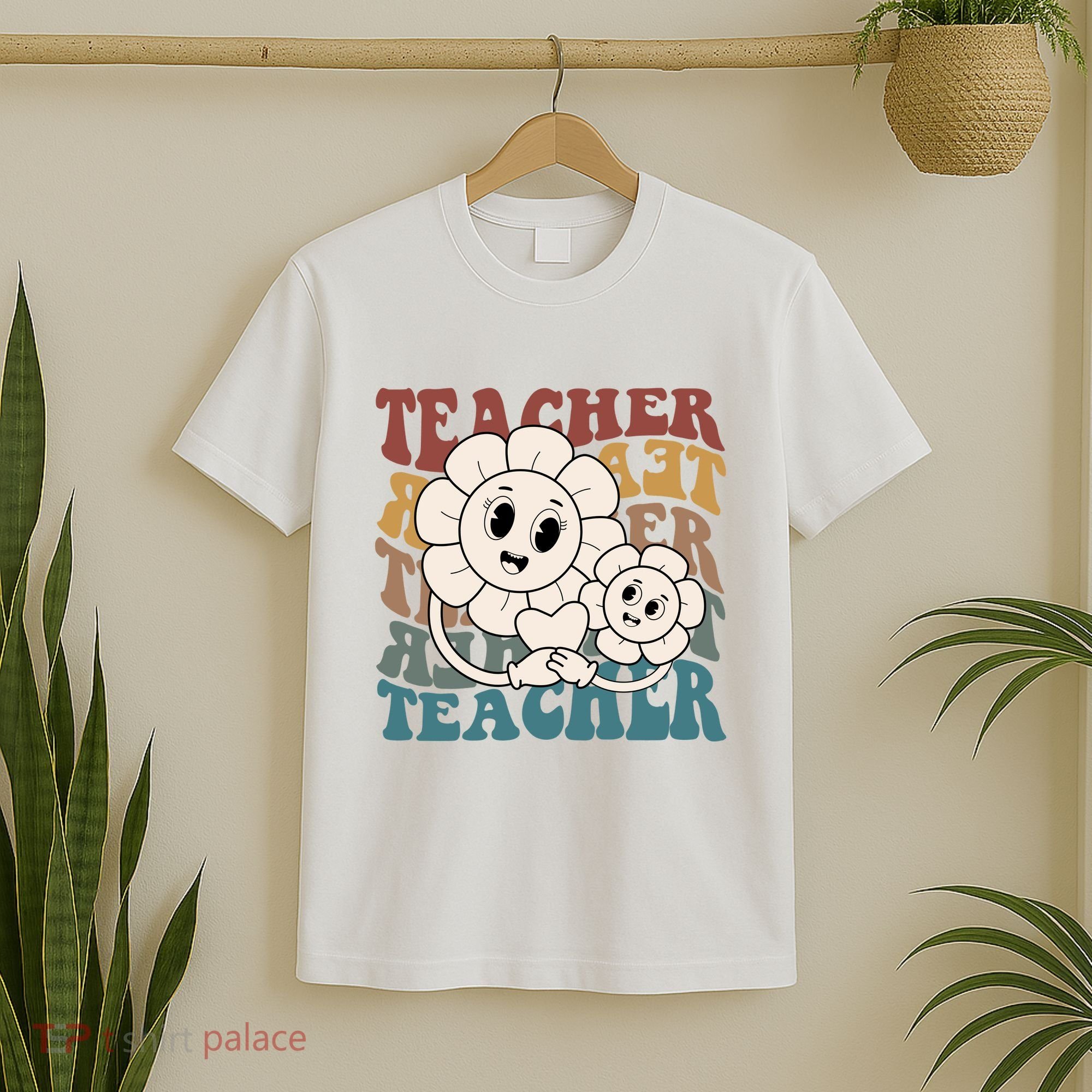 Retro Teacher Cute Gift Sunflower Heart T-Shirt