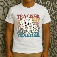 Retro Teacher Cute Gift Sunflower Heart T-Shirt thumb 3