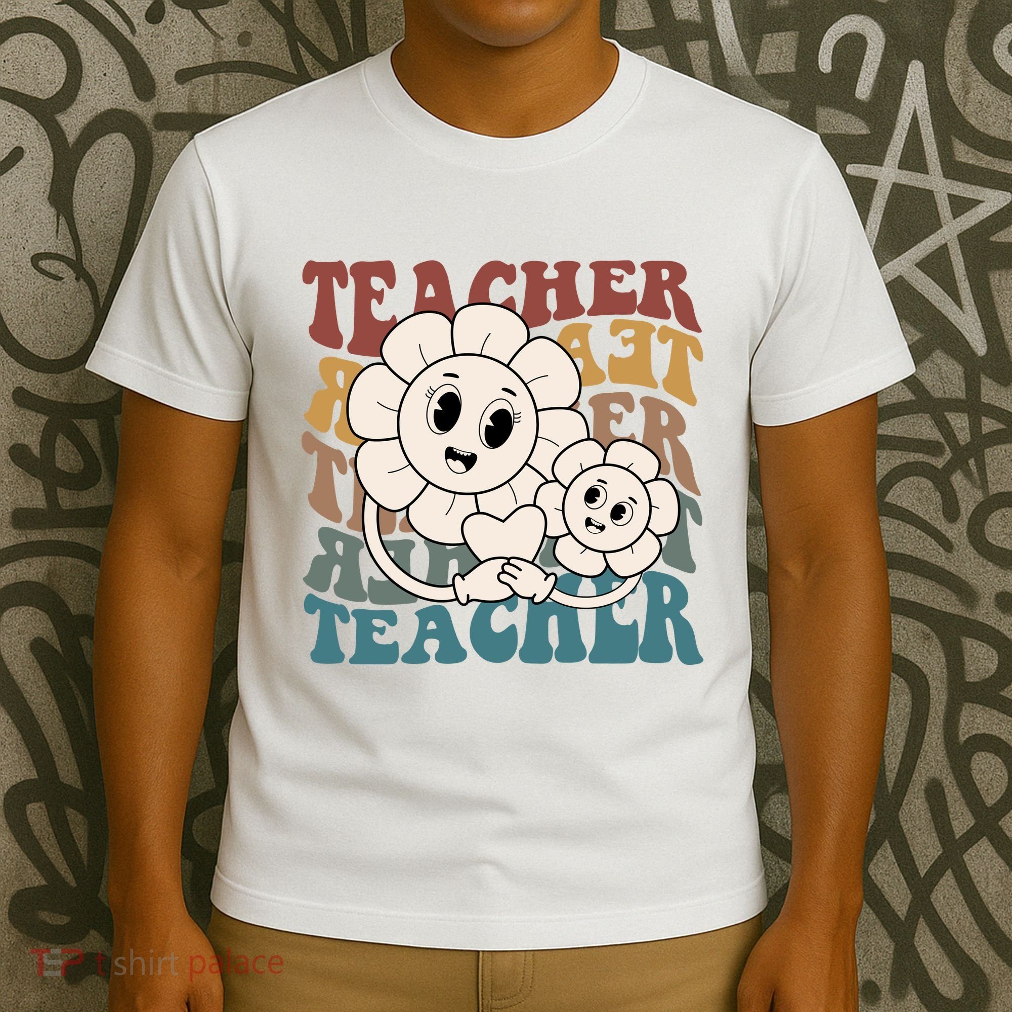 Retro Teacher Cute Gift Sunflower Heart T-Shirt