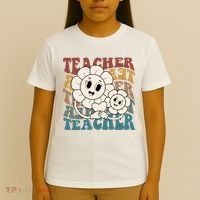 Retro Teacher Cute Gift Sunflower Heart T-Shirt thumb 4