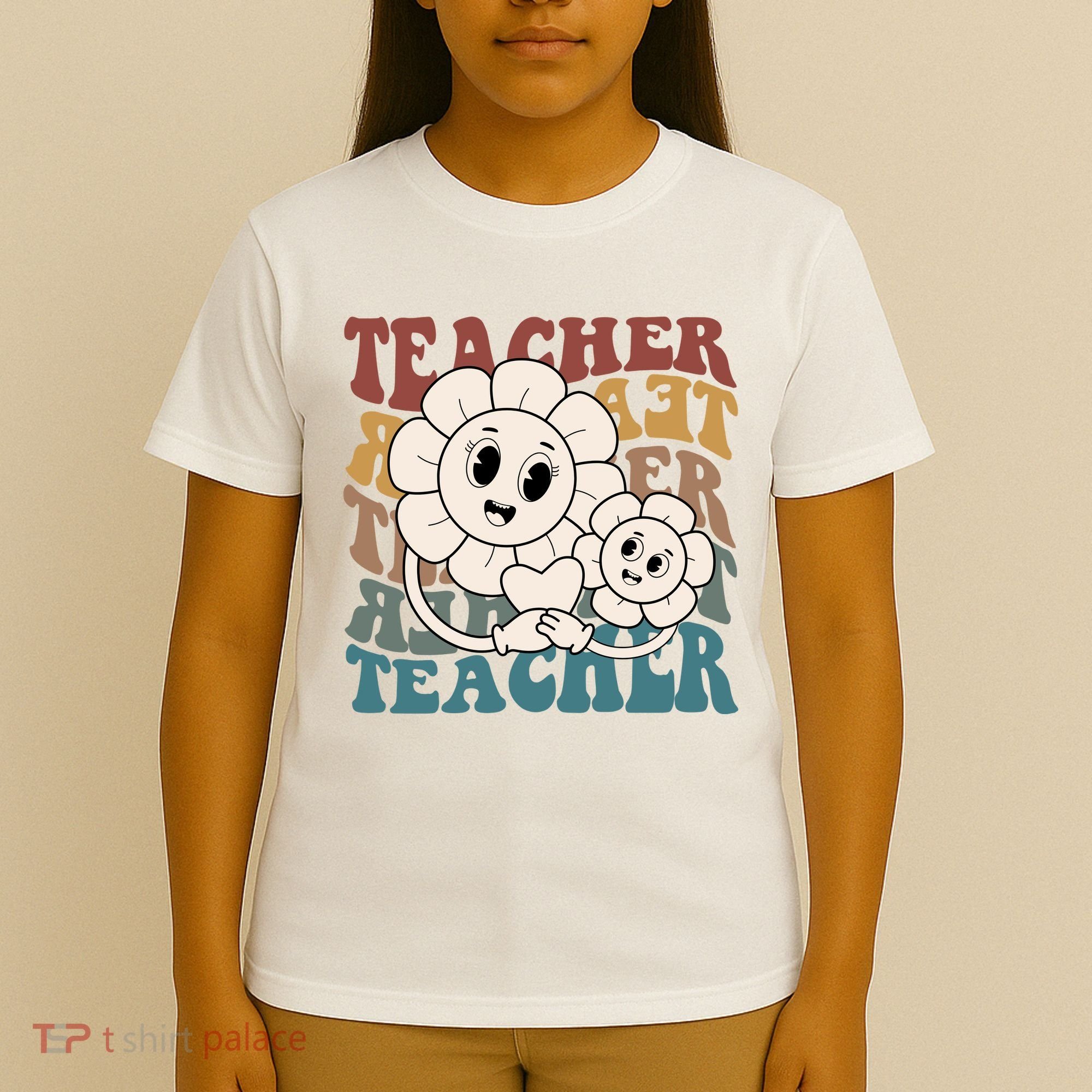 Retro Teacher Cute Gift Sunflower Heart T-Shirt