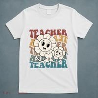 Retro Teacher Cute Gift Sunflower Heart T-Shirt thumb 5