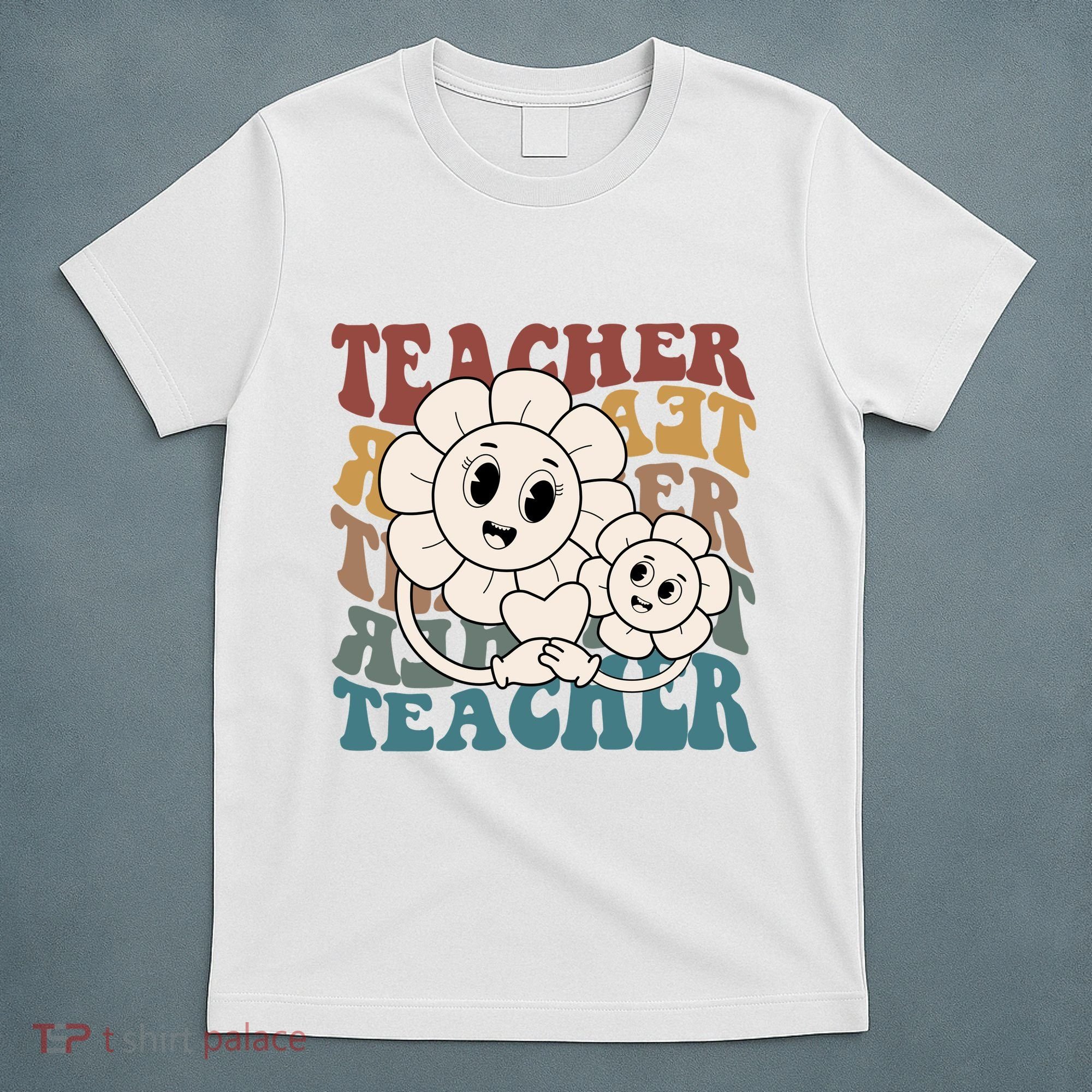 Retro Teacher Cute Gift Sunflower Heart T-Shirt