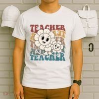 Retro Teacher Cute Gift Sunflower Heart T-Shirt thumb 6
