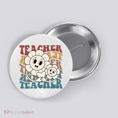 Retro Teacher Cute Gift Sunflower Heart Button