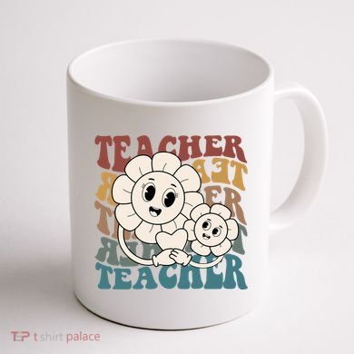 Retro Teacher Cute Gift Sunflower Heart Coffee Mug back