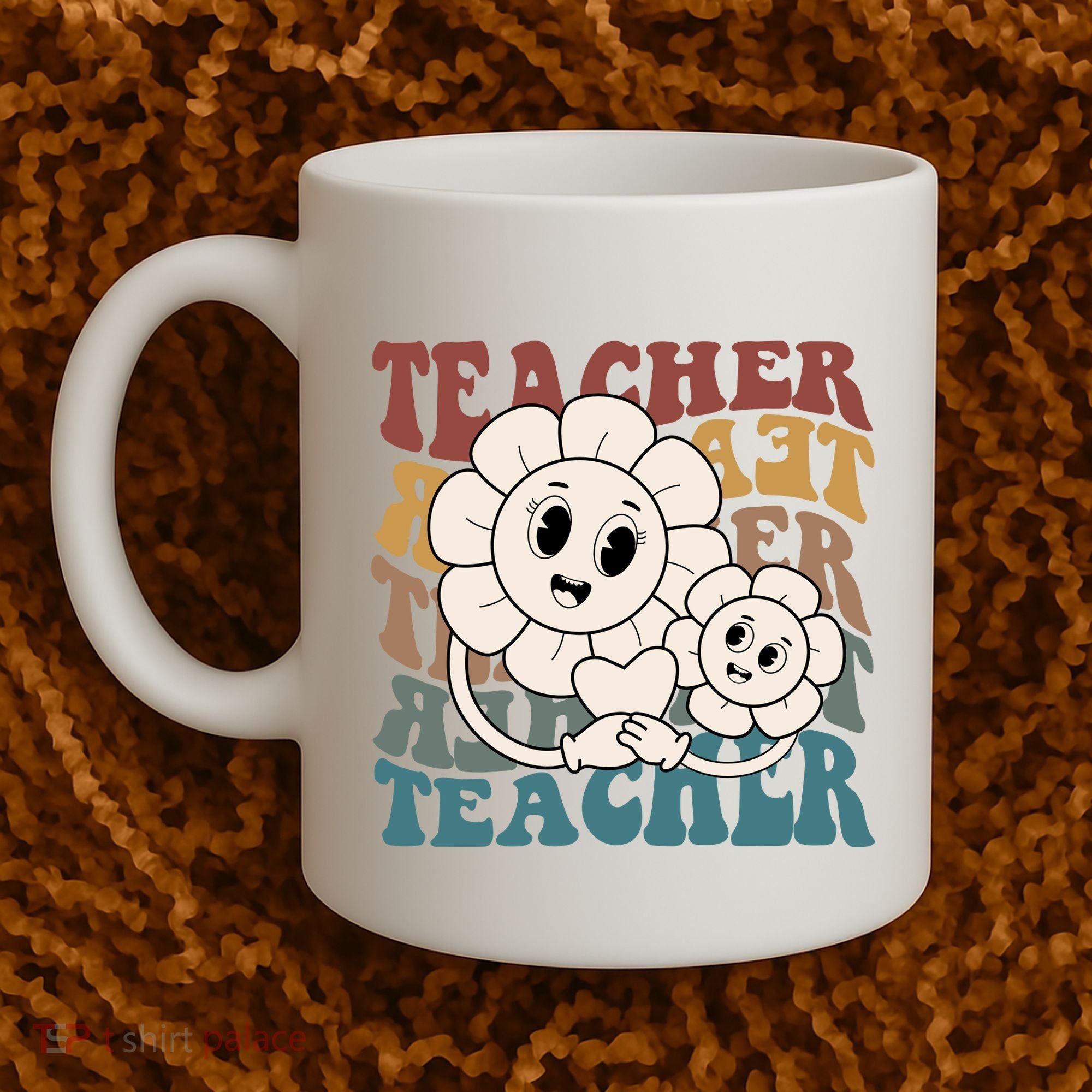 Retro Teacher Cute Gift Sunflower Heart Coffee Mug